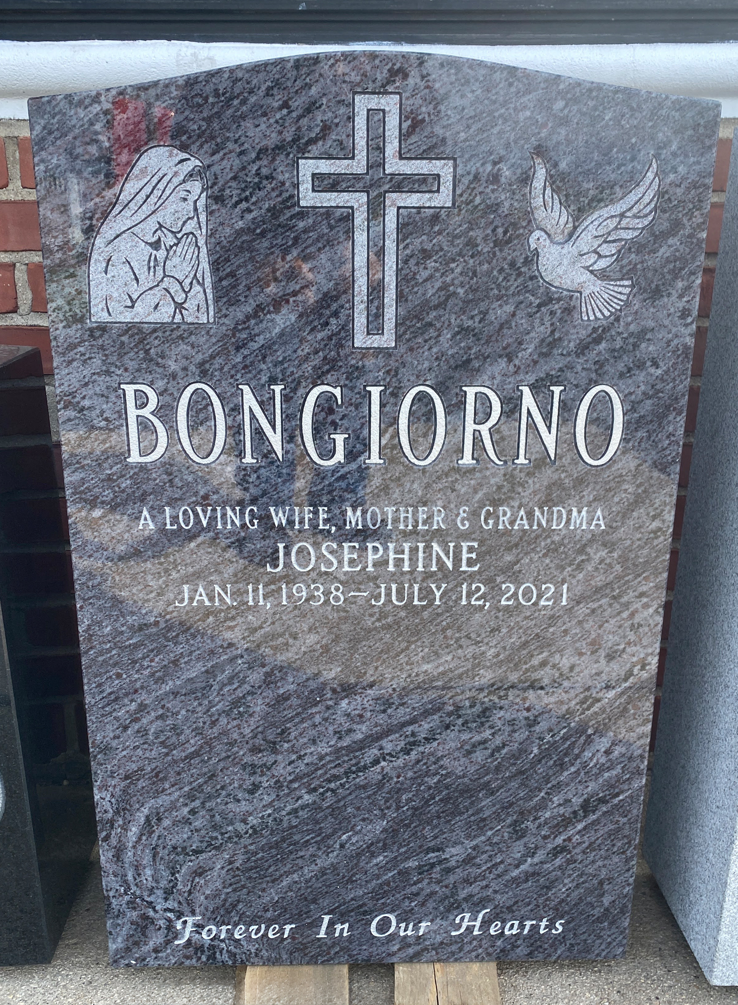 Upright Bahama Blue Granite Monument