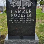 Upright Jet Black Granite Monument with Cross and Flowers